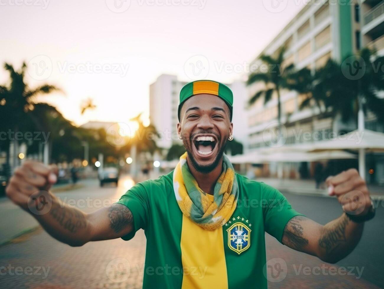 brasileiro homem comemora dele futebol equipes vitória ai generativo foto