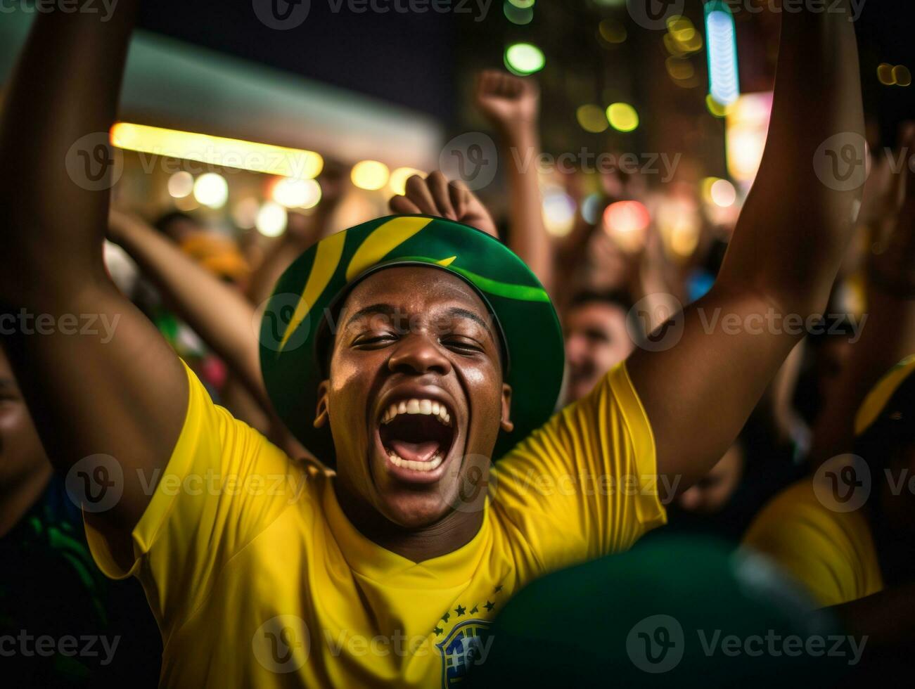 brasileiro homem comemora dele futebol equipes vitória ai generativo foto