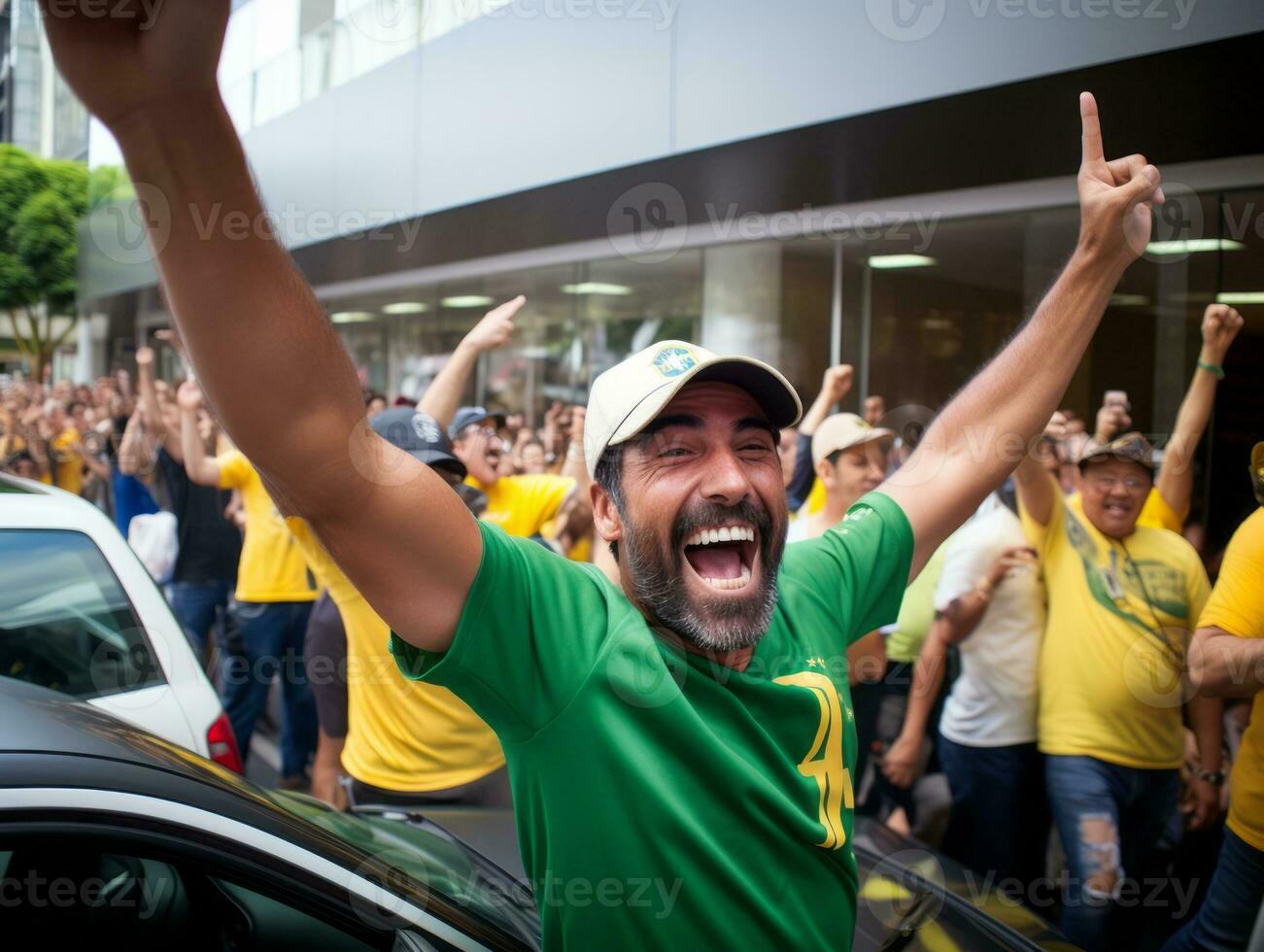 brasileiro homem comemora dele futebol equipes vitória ai generativo foto