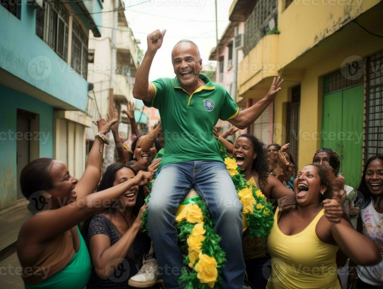 brasileiro homem comemora dele futebol equipes vitória ai generativo foto