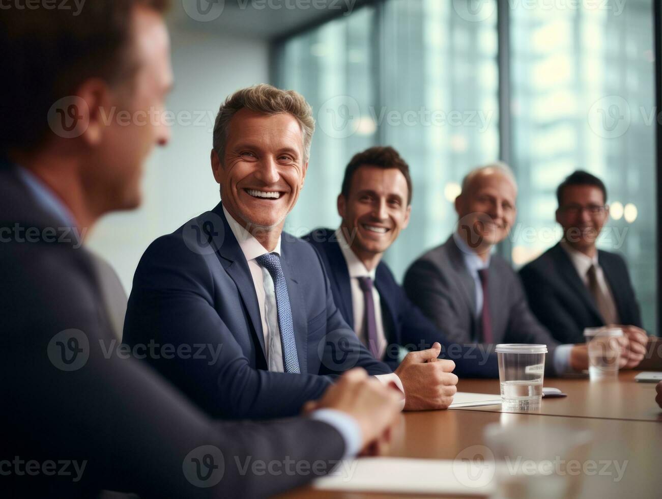 homem dentro uma o negócio encontro conduzindo com confiança ai generativo foto