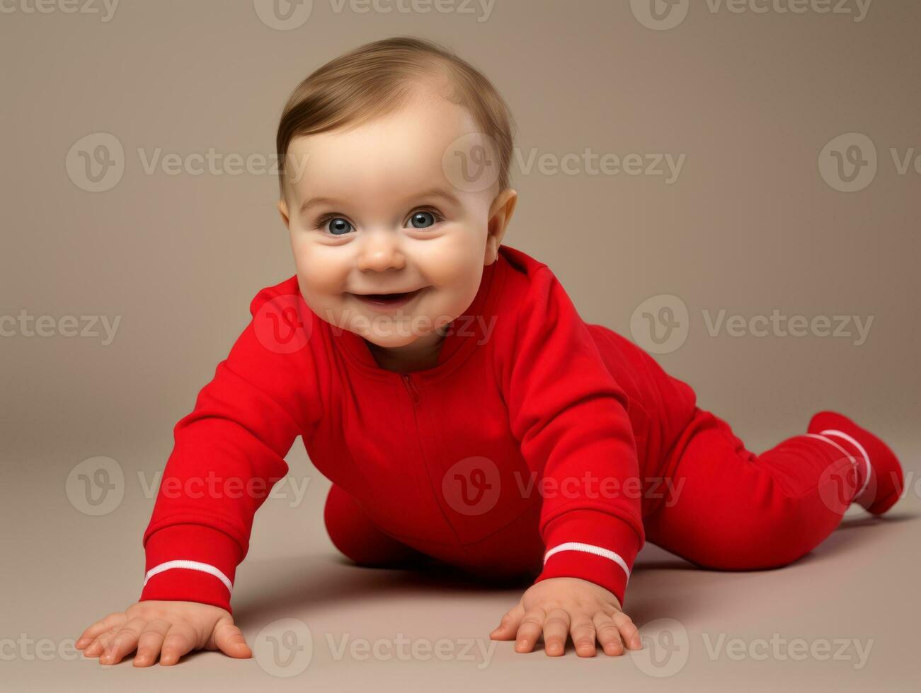 adorável bebê com vibrante roupas dentro uma brincalhão pose ai generativo foto