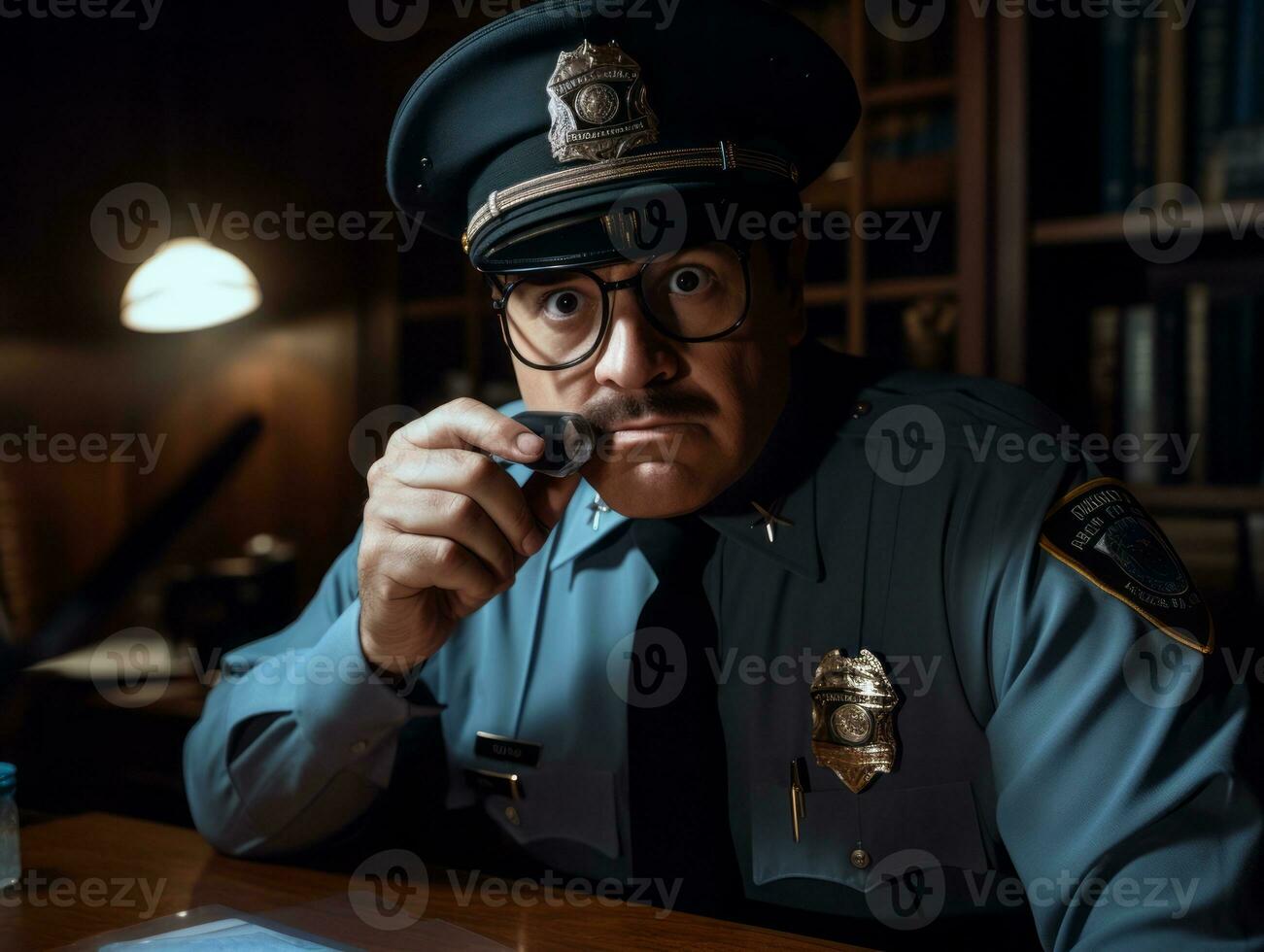 policial é meticulosamente examinando a cena para evidência durante dele investigação ai generativo foto