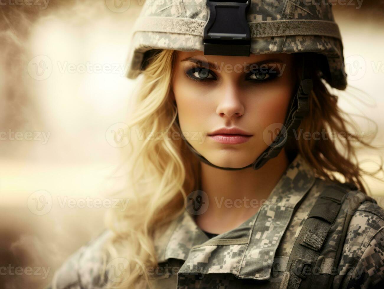 mulher serve Como uma dedicada e destemido soldado ai generativo foto