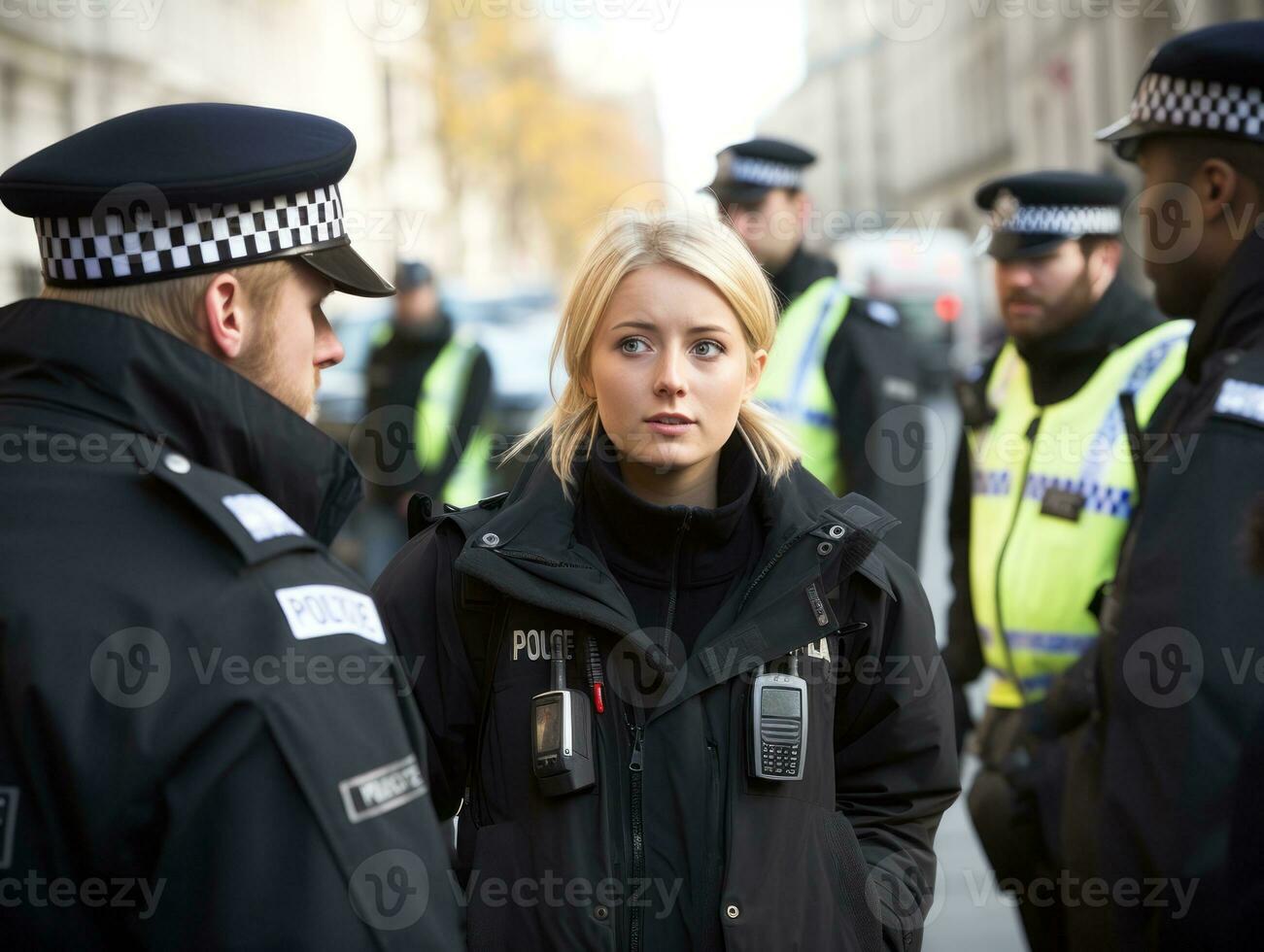 policial é cuidadosamente examinando a crime cena para potencial evidência ai generativo foto
