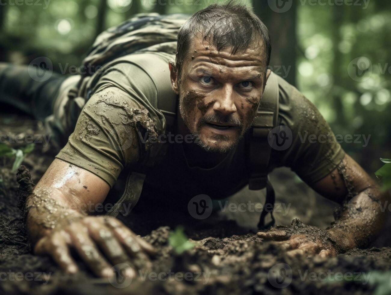 determinado homem sobe uma íngreme montanha trilha ai generativo foto