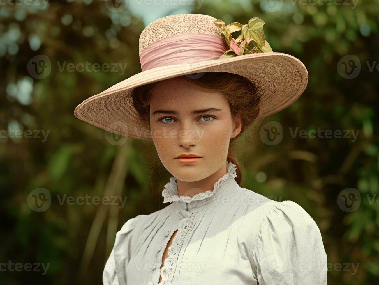 a colori velho fotografia do uma mulher a partir de a cedo 1900 ai generativo foto