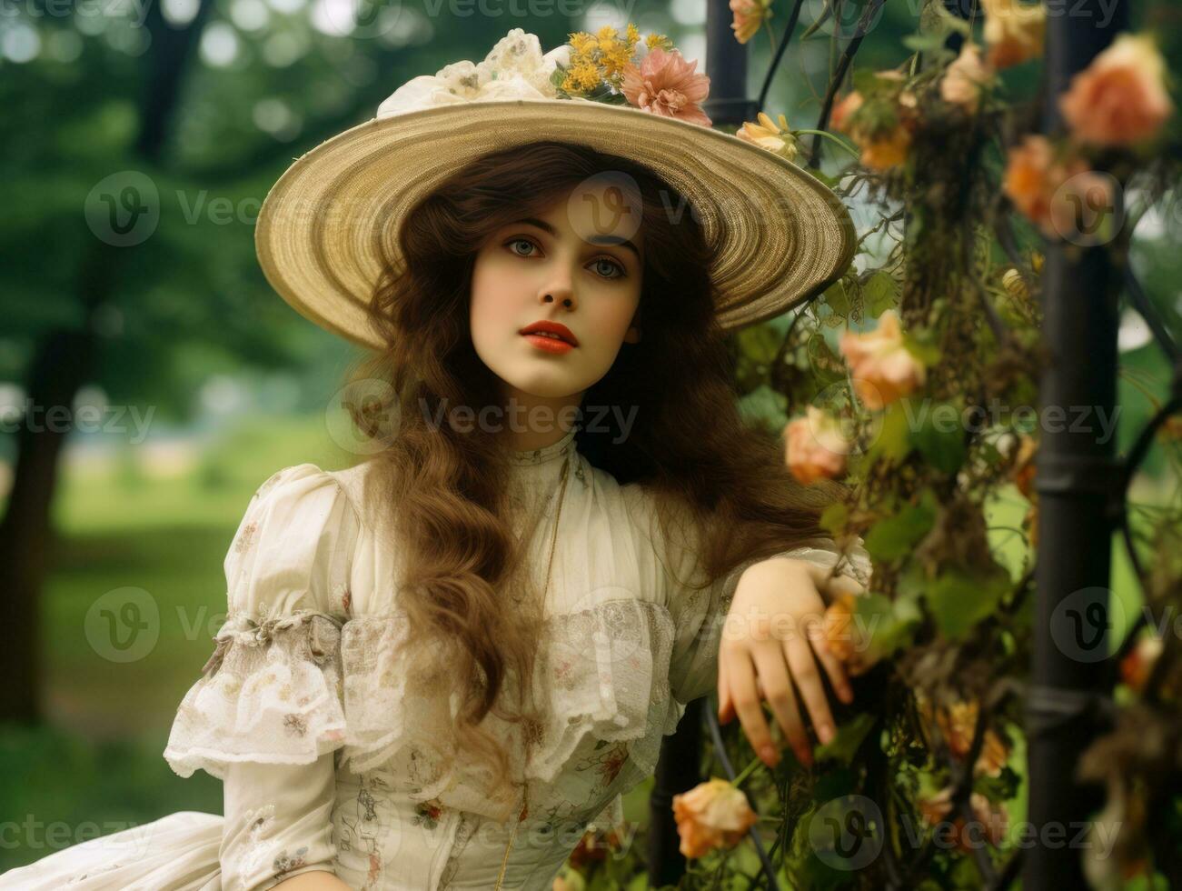 a colori velho fotografia do uma mulher a partir de a cedo 1900 ai generativo foto