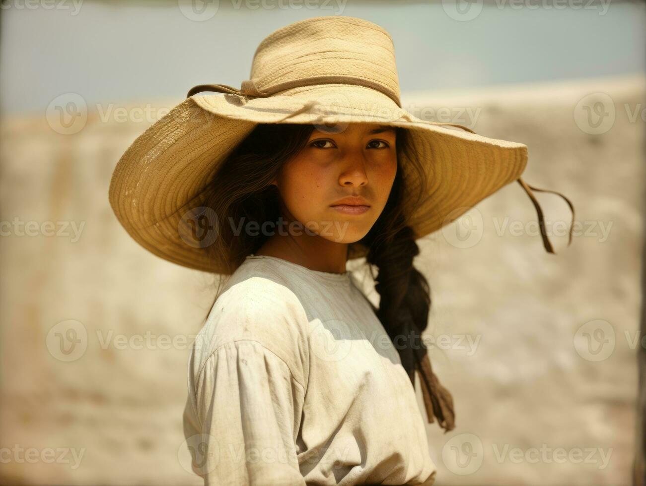 a colori velho fotografia do uma mulher a partir de a cedo 1900 ai generativo foto