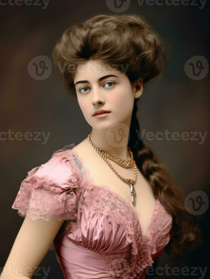 a colori velho fotografia do uma mulher a partir de a cedo 1900 ai generativo foto