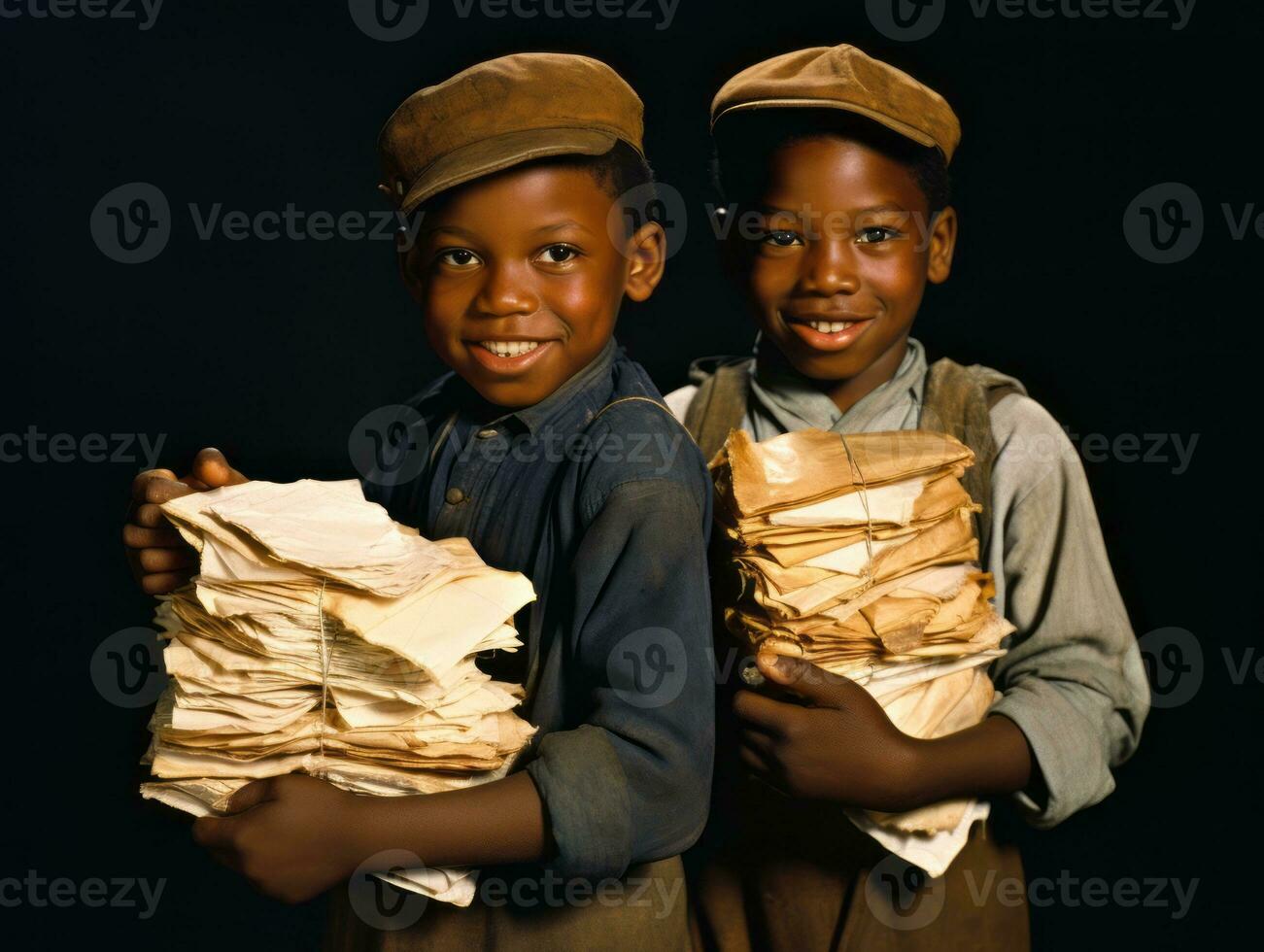 histórico colori foto do uma crianças diariamente trabalhos dentro a 1900 ai generativo