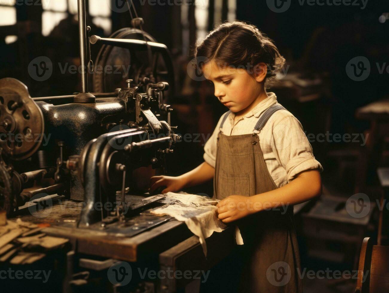 histórico colori foto do uma crianças diariamente trabalhos dentro a 1900 ai generativo