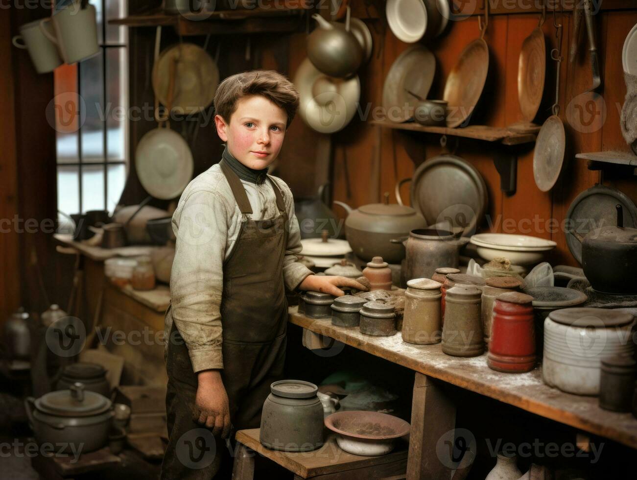 histórico colori foto do uma crianças diariamente trabalhos dentro a 1900 ai generativo