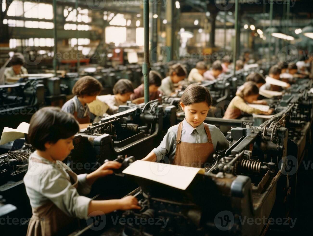 histórico colori foto do uma crianças diariamente trabalhos dentro a 1900 ai generativo