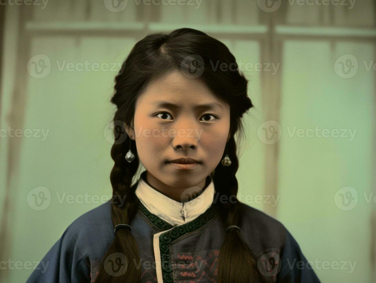 a velho colori fotografia do uma ásia mulher a partir de a cedo 1900 ai generativo foto