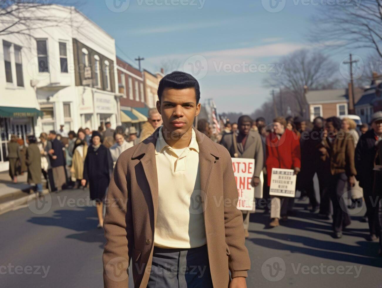 histórico colori foto do uma homem conduzindo uma protesto ai generativo