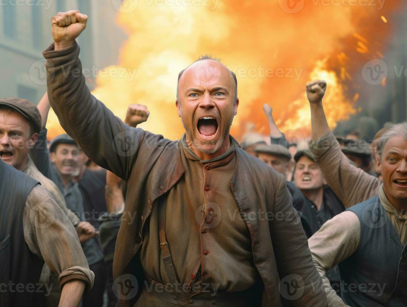 histórico colori foto do uma homem conduzindo uma protesto ai generativo