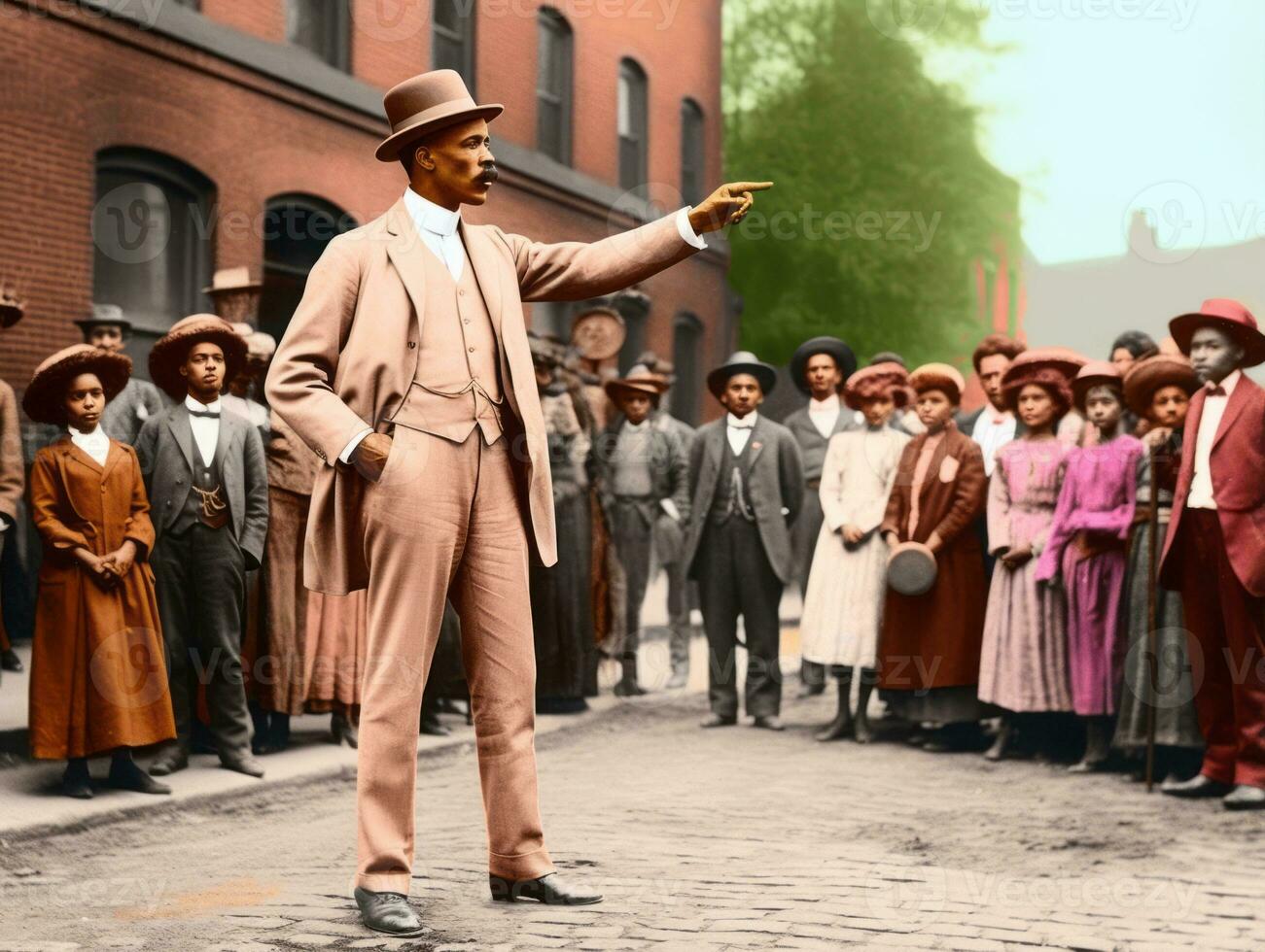 histórico colori foto do uma homem conduzindo uma protesto ai generativo