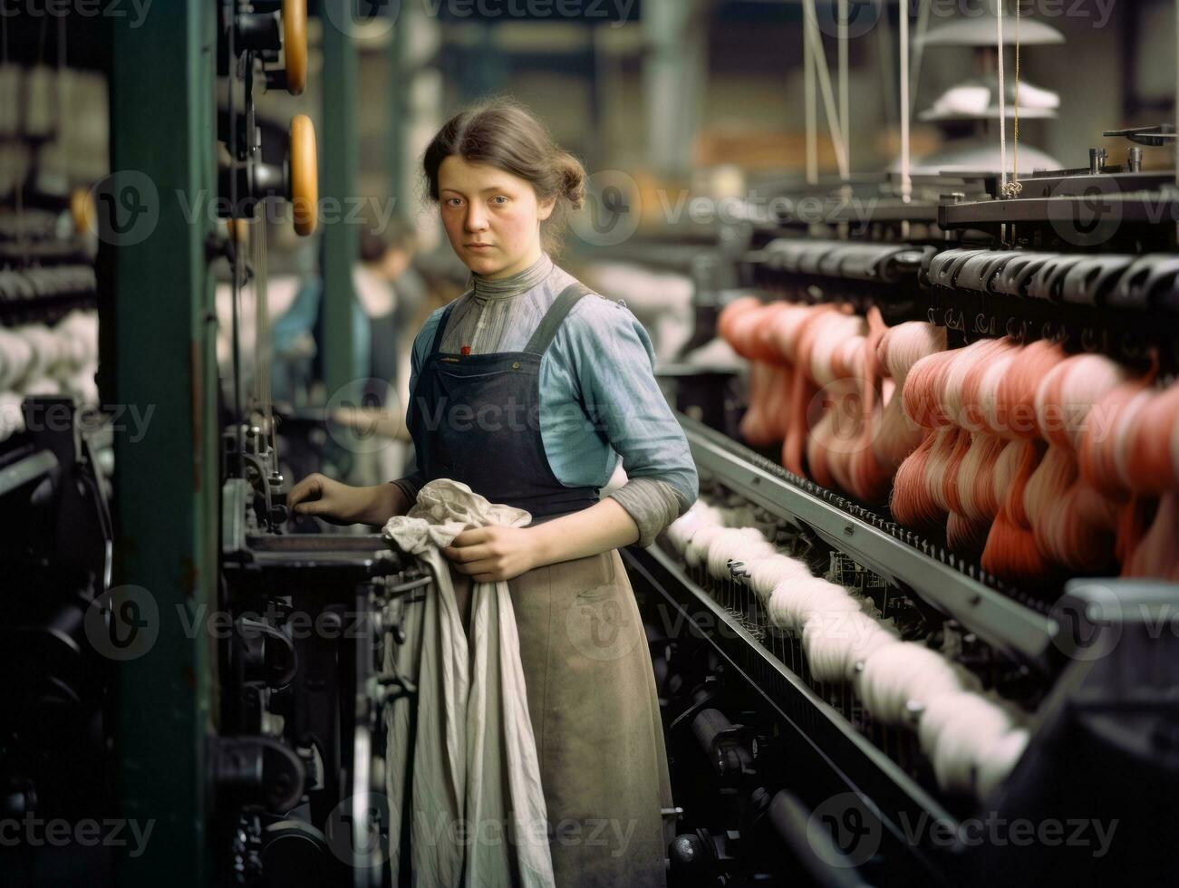 histórico colori foto do uma mulher diariamente trabalhos dentro a passado ai generativo