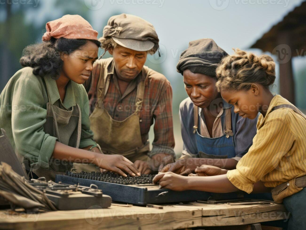 histórico colori foto do uma mulher diariamente trabalhos dentro a passado ai generativo