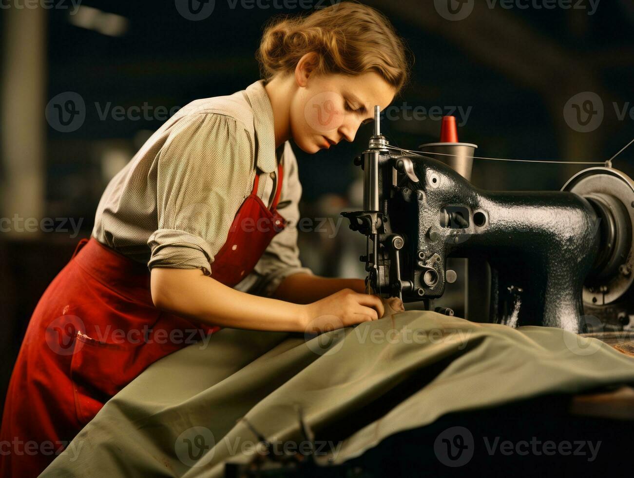 histórico colori foto do uma mulher diariamente trabalhos dentro a passado ai generativo