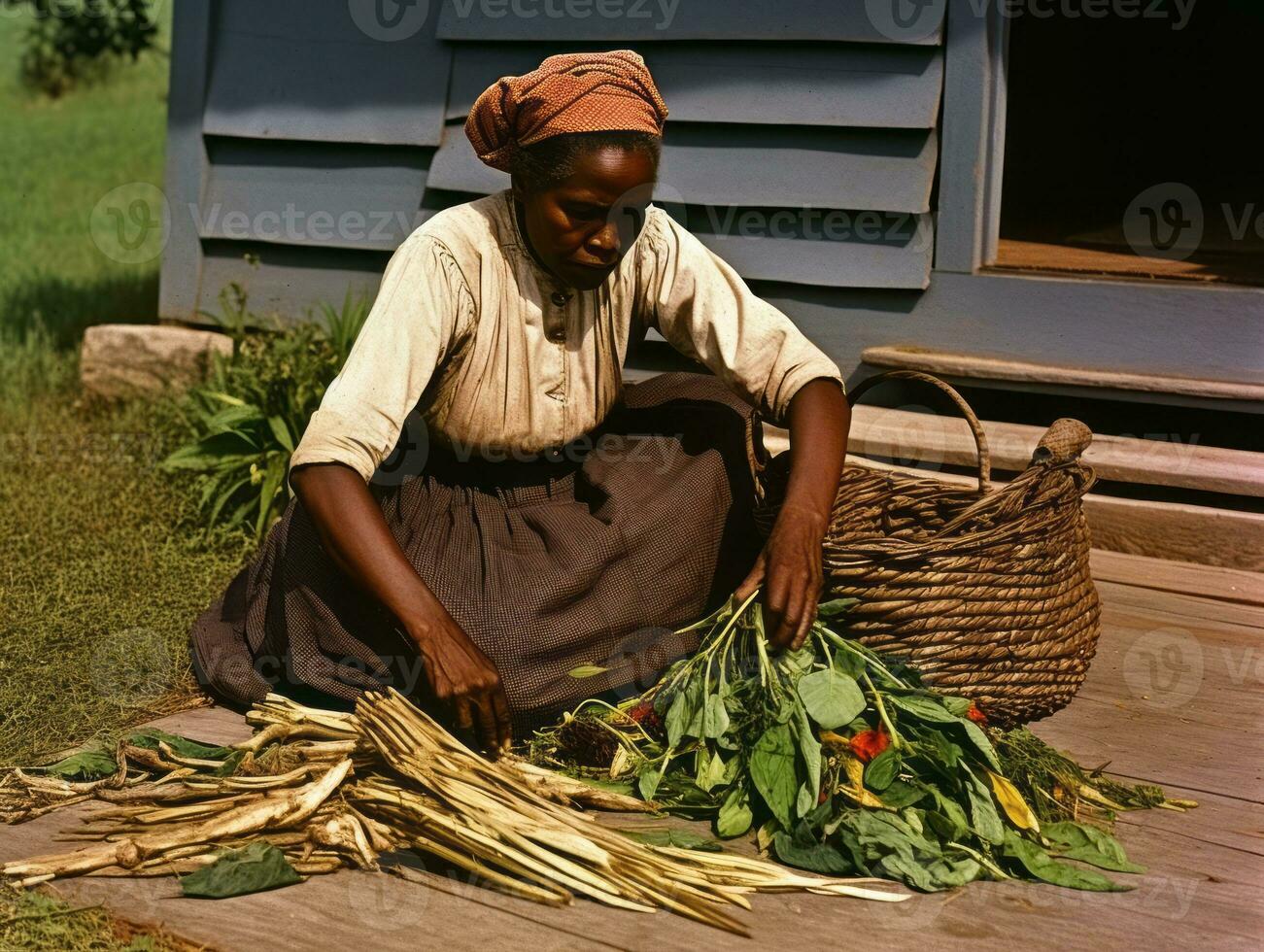 histórico colori foto do uma mulher diariamente trabalhos dentro a passado ai generativo