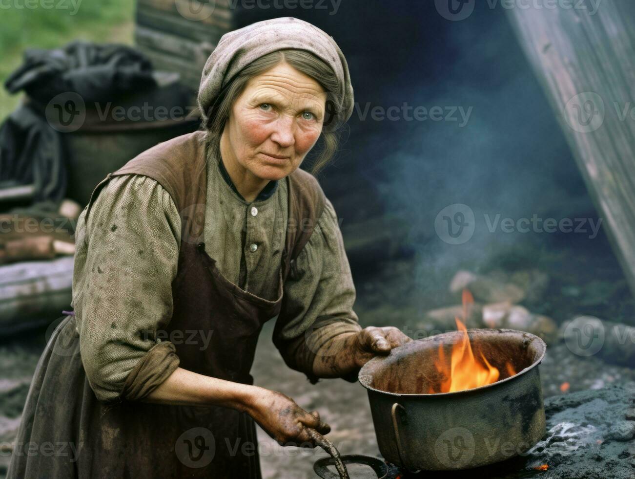 histórico colori foto do uma mulher diariamente trabalhos dentro a passado ai generativo