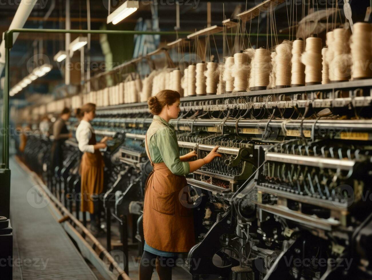 histórico colori foto do uma mulher diariamente trabalhos dentro a passado ai generativo