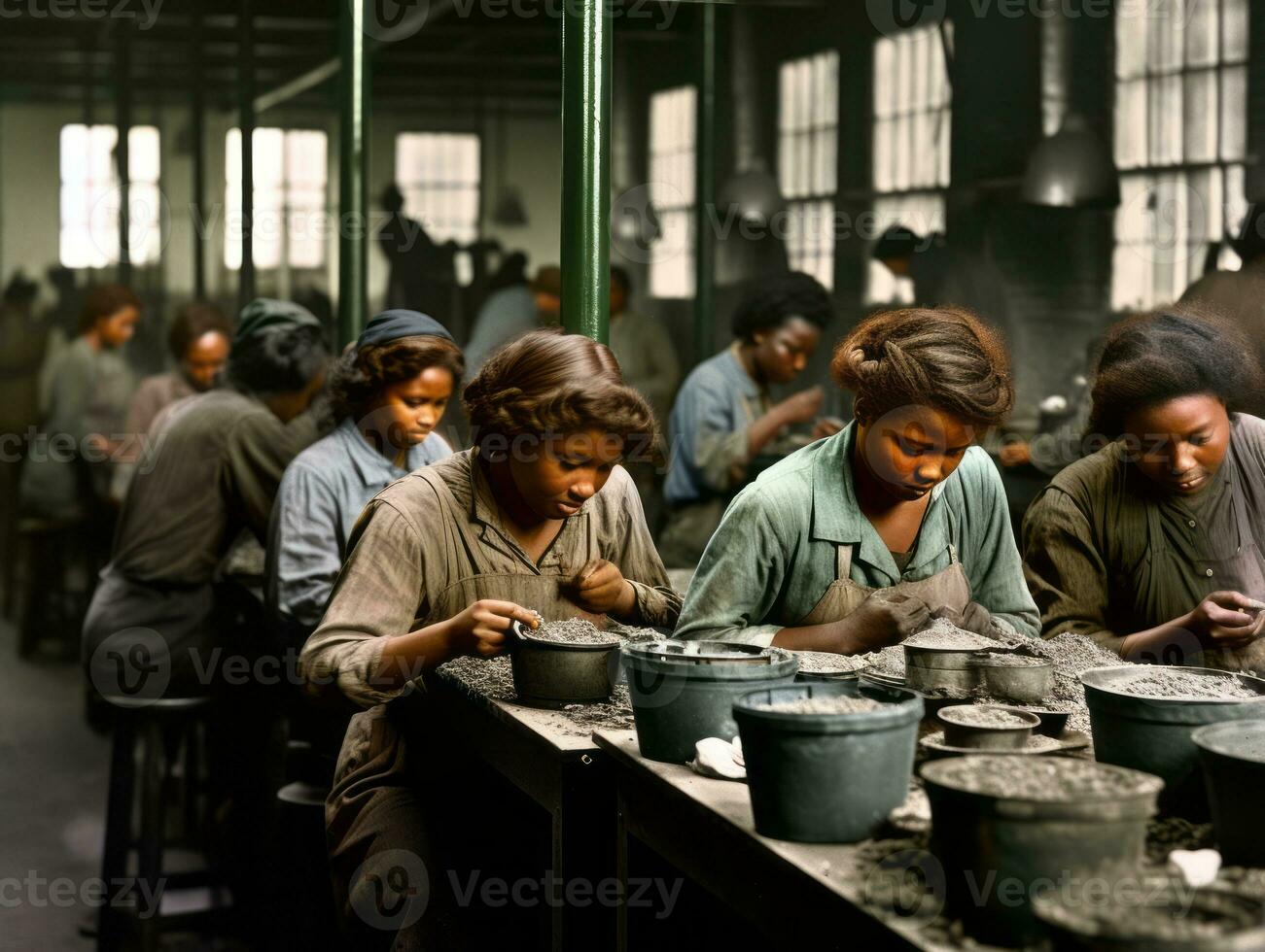 histórico colori foto do uma mulher diariamente trabalhos dentro a passado ai generativo