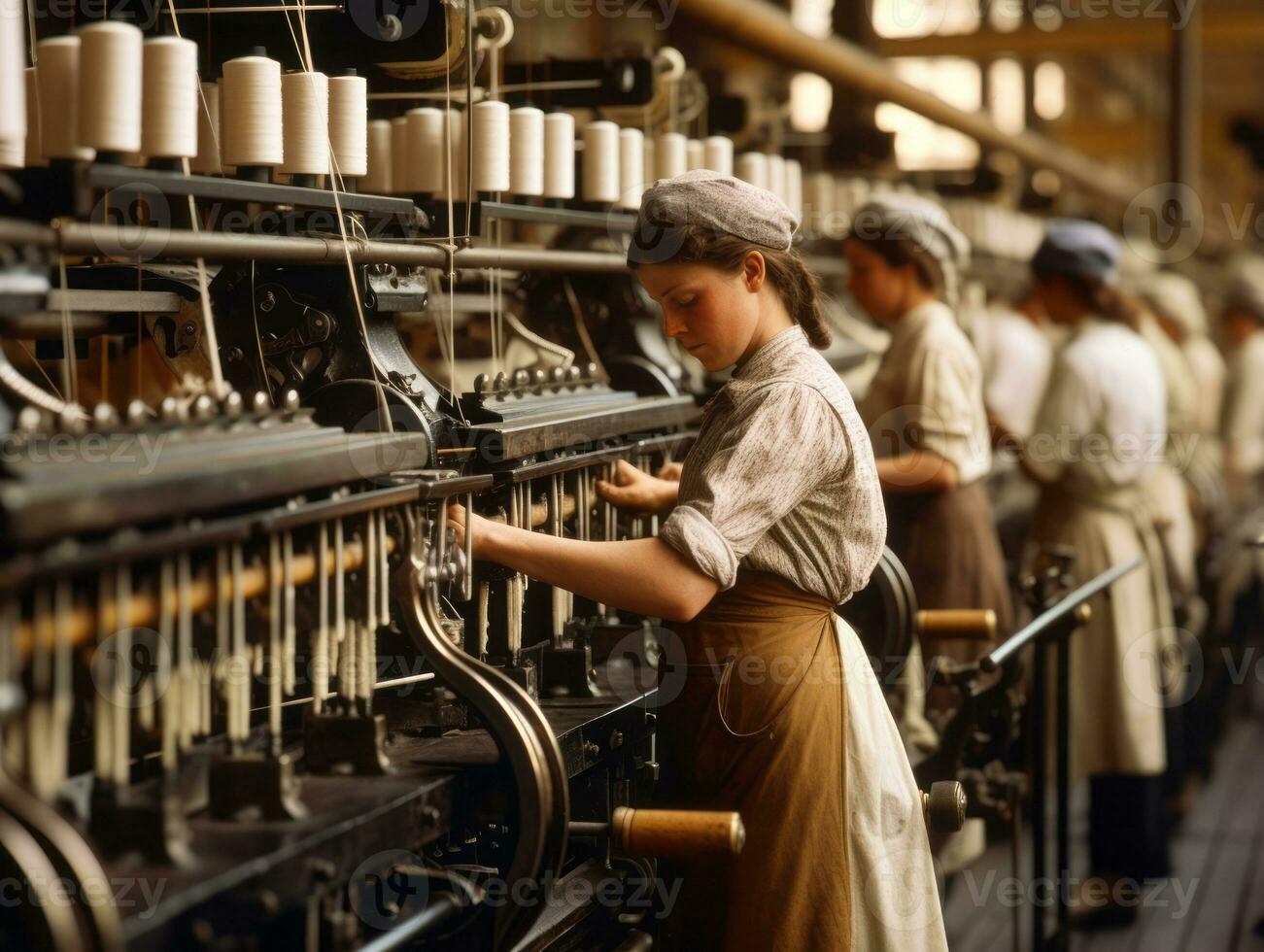 histórico colori foto do uma mulher diariamente trabalhos dentro a passado ai generativo