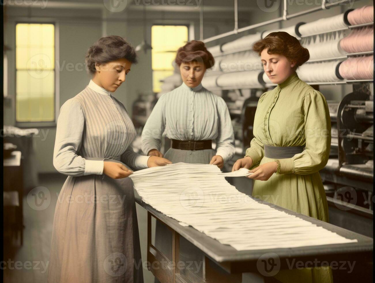 histórico colori foto do uma mulher diariamente trabalhos dentro a passado ai generativo