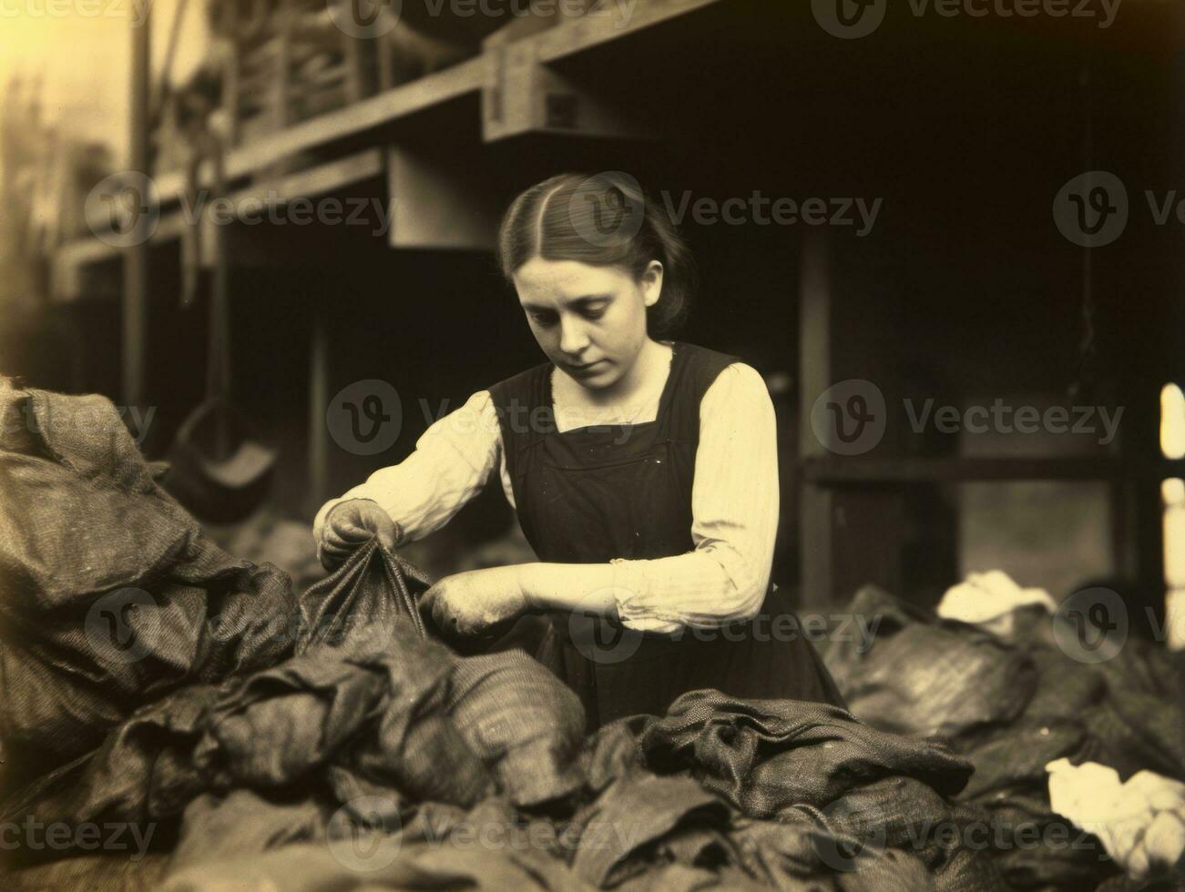 histórico colori foto do uma mulher diariamente trabalhos dentro a passado ai generativo