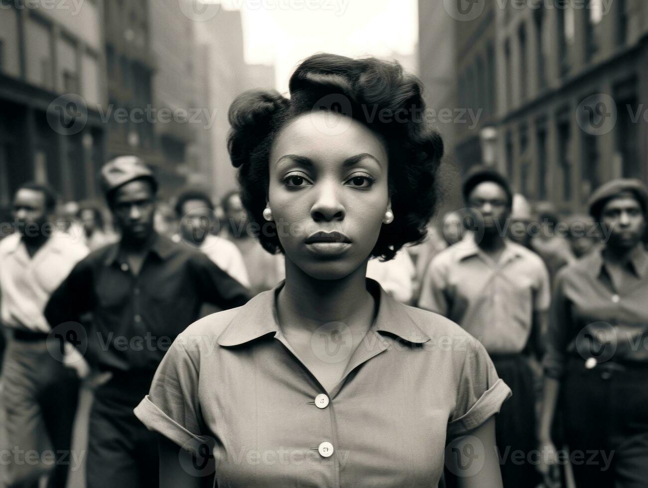 histórico colori foto do uma mulher conduzindo uma protesto ai generativo