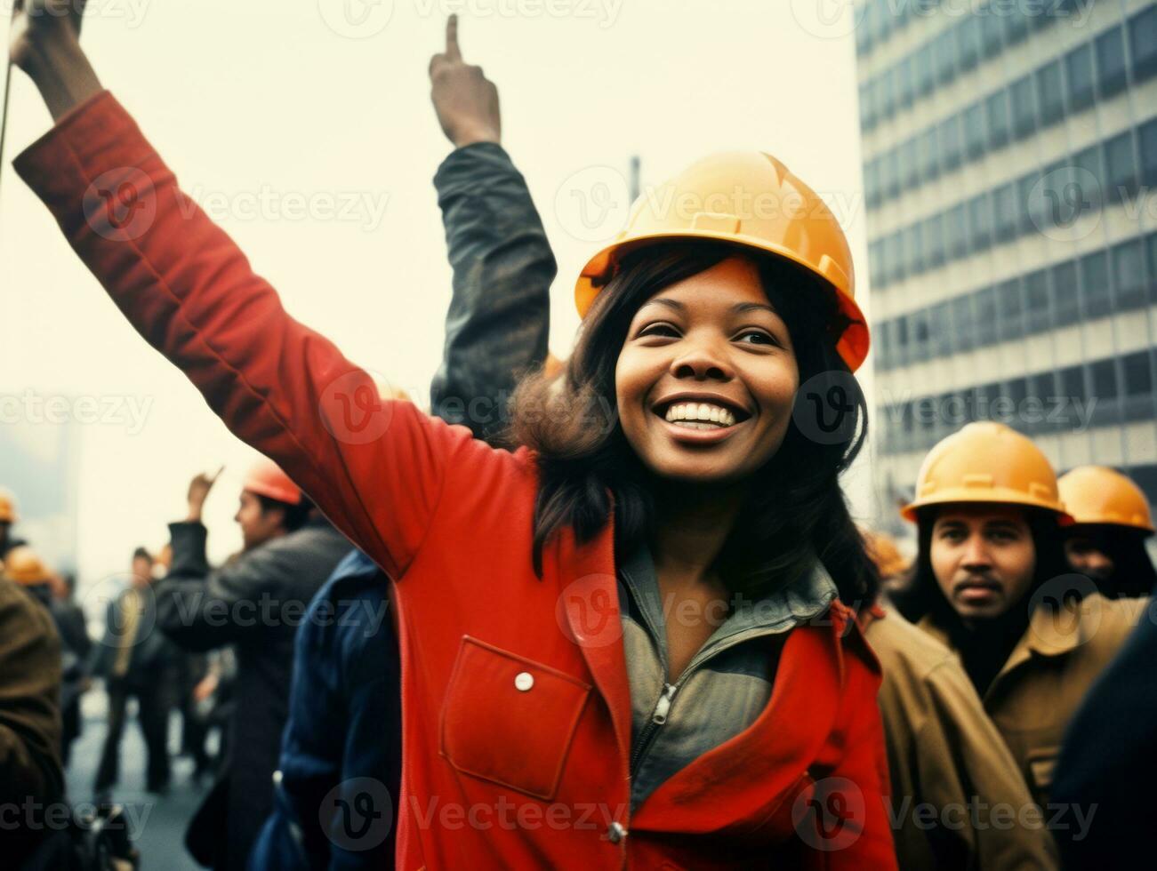 histórico colori foto do uma mulher conduzindo uma protesto ai generativo