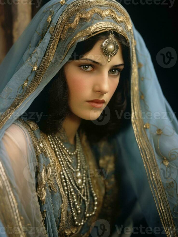 velho colori fotografia do árabe mulher a partir de cedo 1900 ai generativo foto