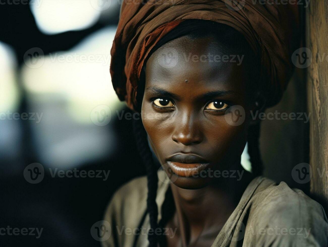 velho colori fotografia do uma Preto mulher a partir de a cedo 1900 ai generativo foto