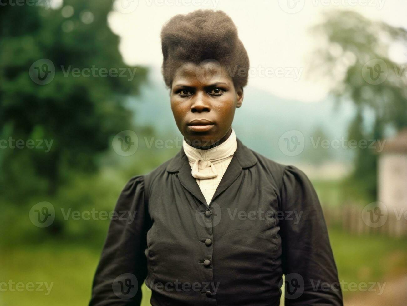 velho colori fotografia do uma Preto mulher a partir de a cedo 1900 ai generativo foto