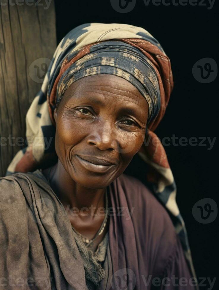 velho colori fotografia do uma Preto mulher a partir de a cedo 1900 ai generativo foto