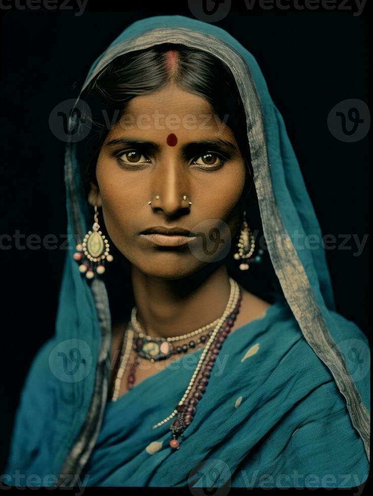 velho colori fotografia do uma indiano mulher a partir de a cedo 1900 ai generativo foto