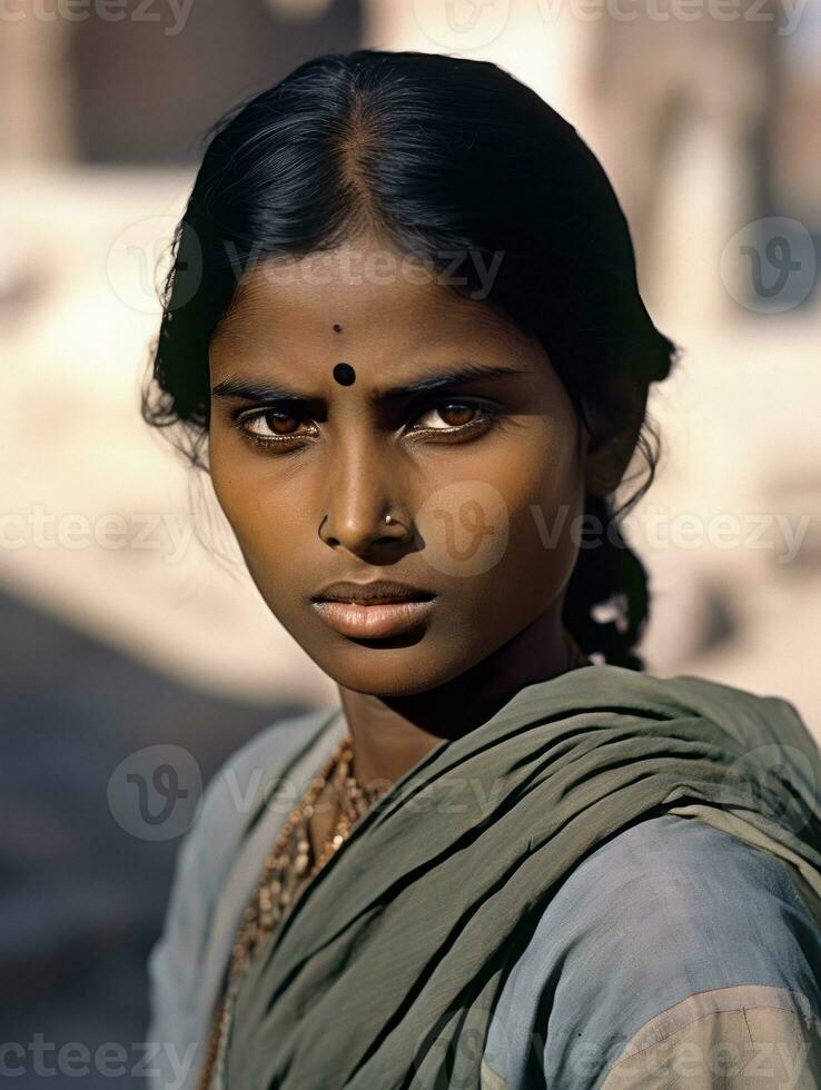 velho colori fotografia do uma indiano mulher a partir de a cedo 1900 ai generativo foto