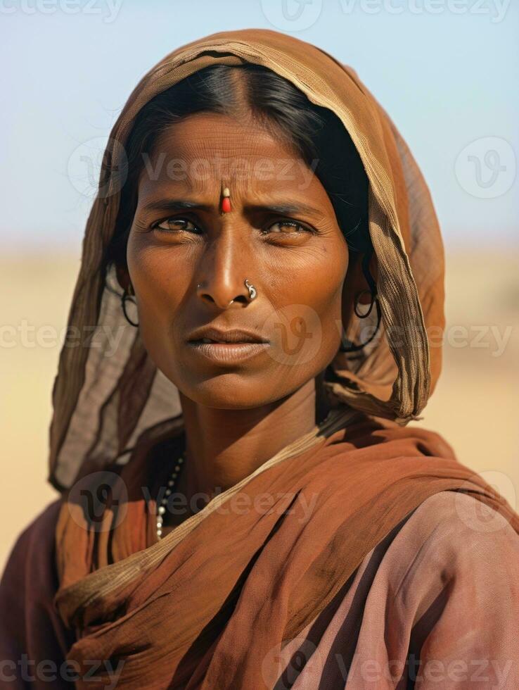 velho colori fotografia do uma indiano mulher a partir de a cedo 1900 ai generativo foto