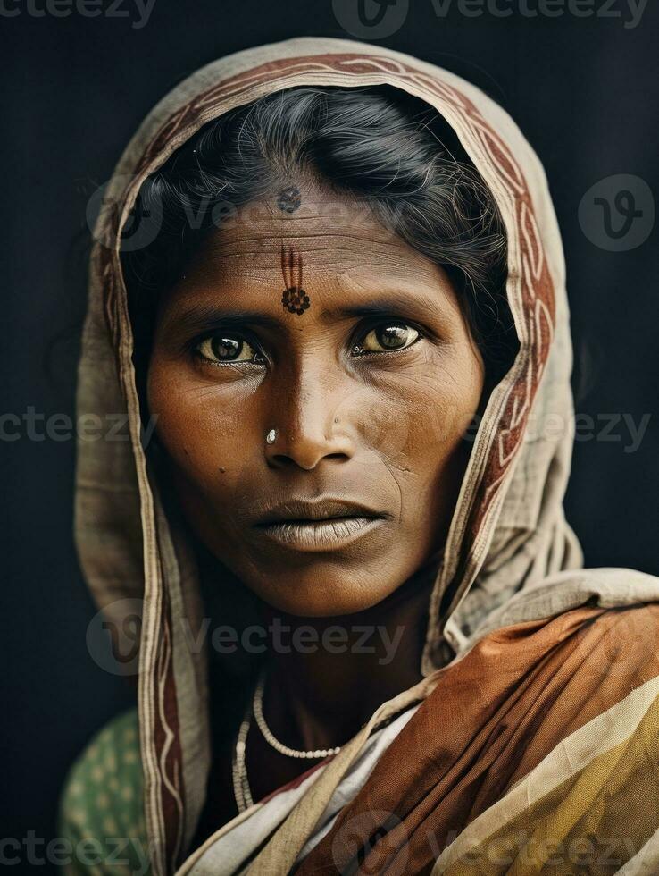 velho colori fotografia do uma indiano mulher a partir de a cedo 1900 ai generativo foto