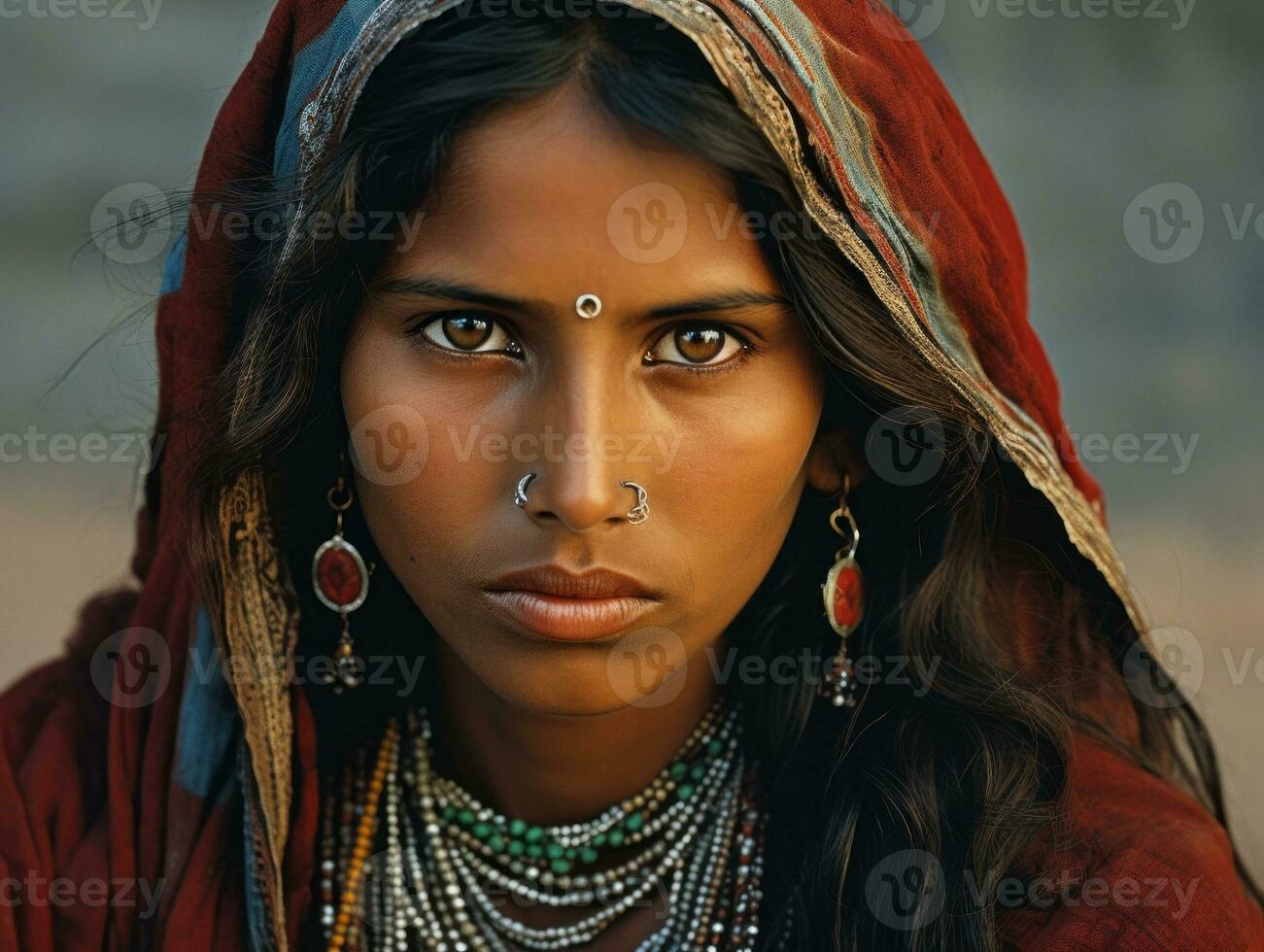 velho colori fotografia do uma indiano mulher a partir de a cedo 1900 ai generativo foto