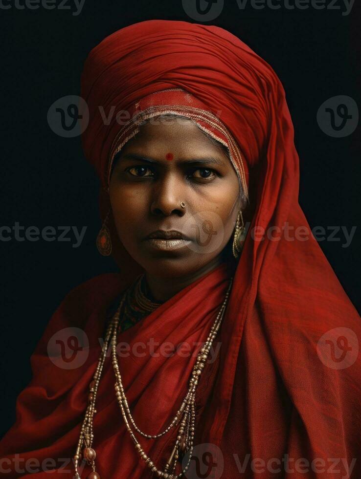 velho colori fotografia do uma indiano mulher a partir de a cedo 1900 ai generativo foto