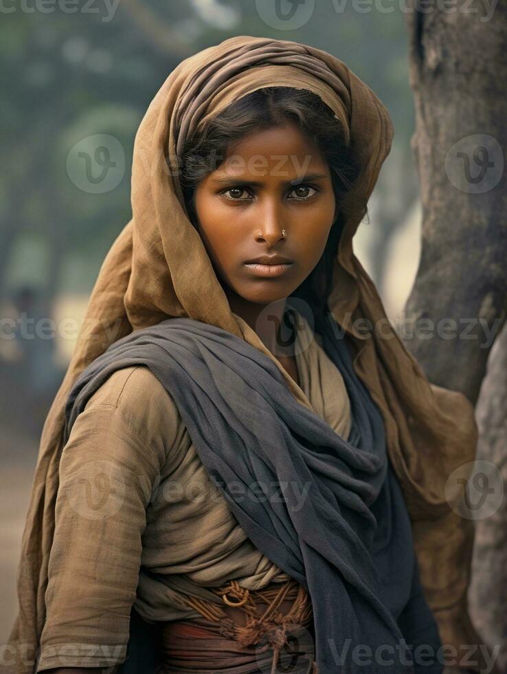 velho colori fotografia do uma indiano mulher a partir de a cedo 1900 ai generativo foto