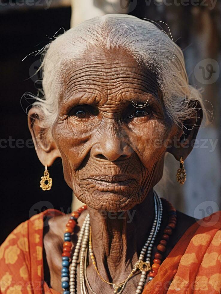 velho colori fotografia do uma indiano mulher a partir de a cedo 1900 ai generativo foto