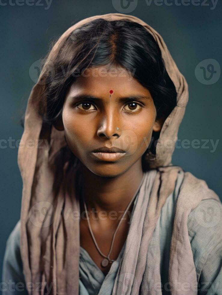 velho colori fotografia do uma indiano mulher a partir de a cedo 1900 ai generativo foto