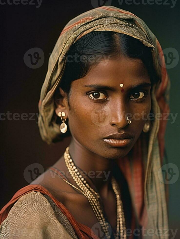 velho colori fotografia do uma indiano mulher a partir de a cedo 1900 ai generativo foto