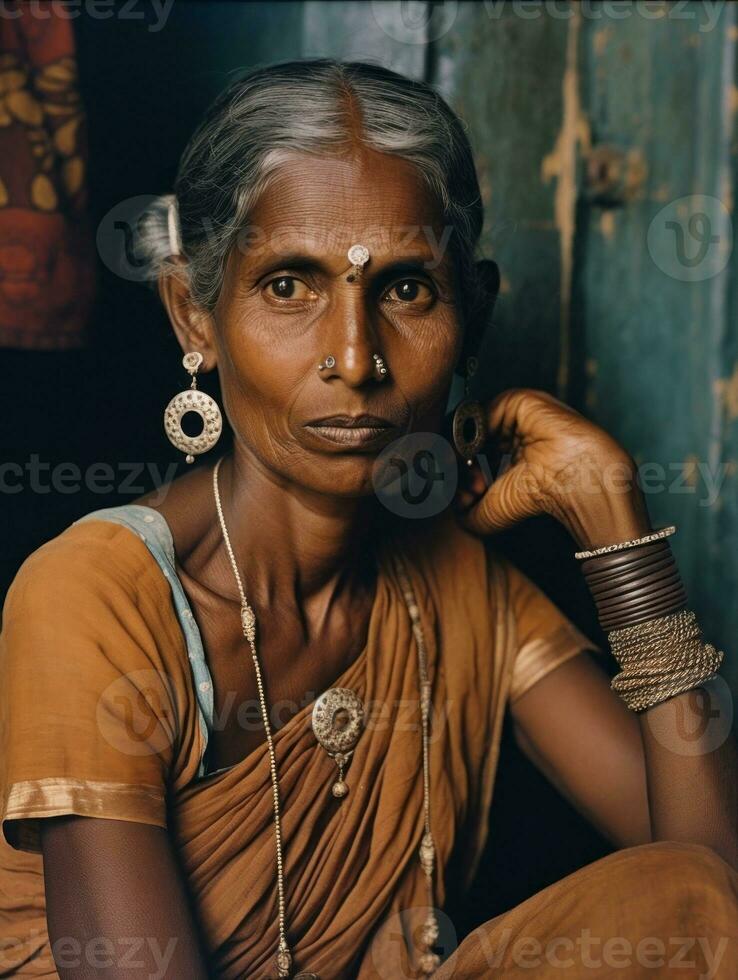 velho colori fotografia do uma indiano mulher a partir de a cedo 1900 ai generativo foto