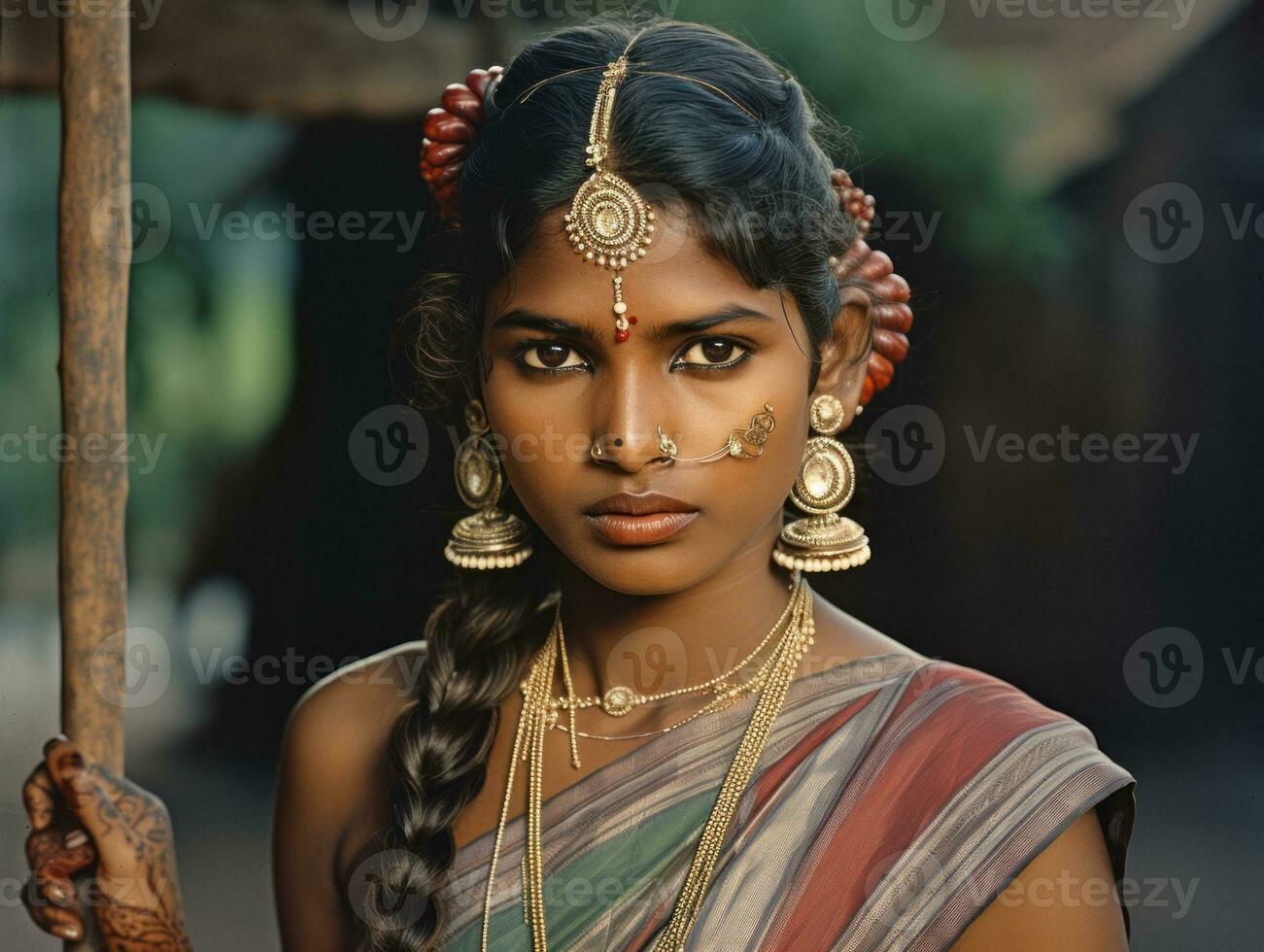 velho colori fotografia do uma indiano mulher a partir de a cedo 1900 ai generativo foto